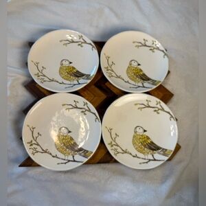 Pottery Barn Perched Skylark Owl Set of 4 Luncheon Salad Plates